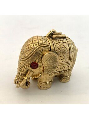 Vintage Max Factor Tiny Tusker Elephant Perfume Pendant Compact Gold Tone